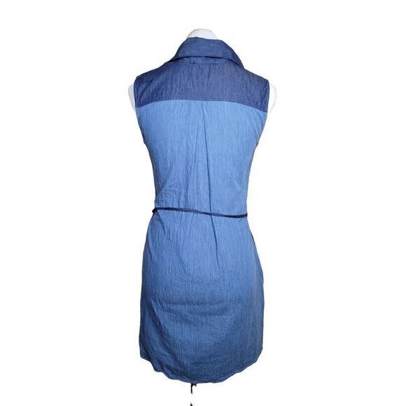 Bluet Sleeveless Two Tone Cotton Tie Waist Dress Blue Size 6 Petite - Picture 2 of 12